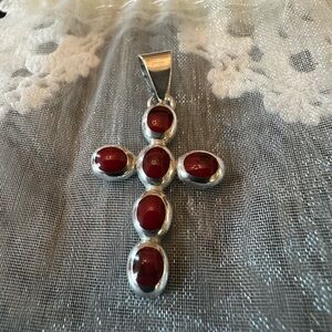 MEXICO TAXCO (TN-47) 950 STERLING GEMSTONE CROSS PENDANT FOR NECKLACE 3.11 GR